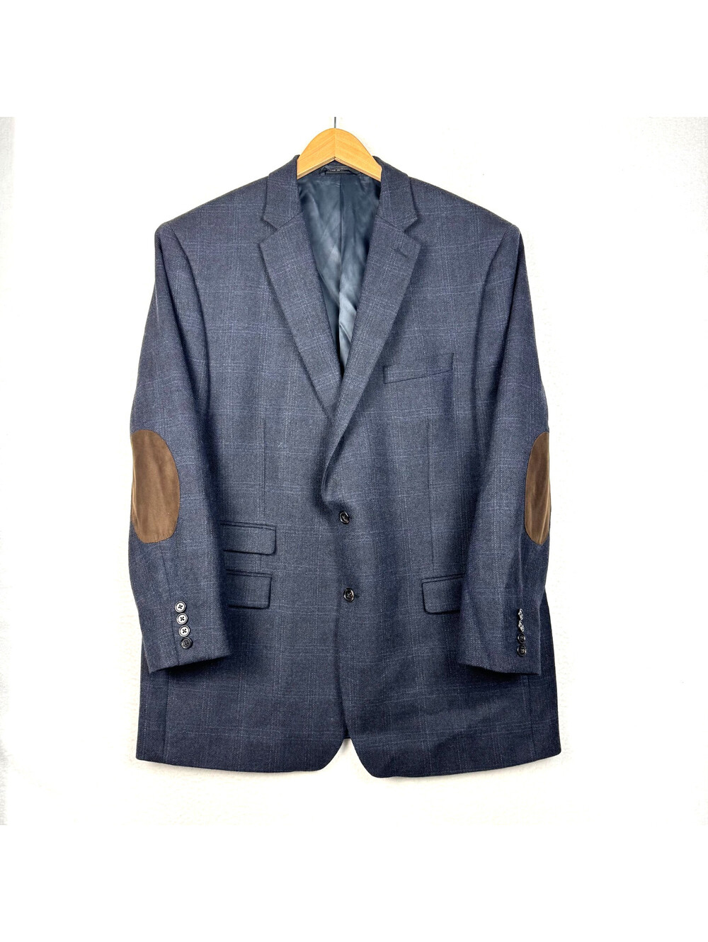 Lauren Ralph Lauren Wool Navy Blue PLaid Elbow Patch Suit Blazer Coat Size 48L